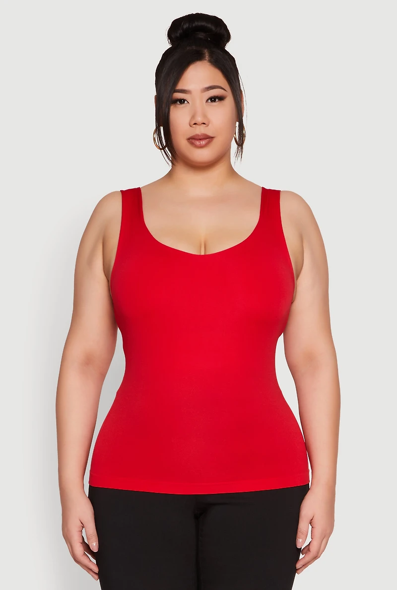 Womens Plus Size Seamless Shelf Bra Tank Top, Red, Size 2X-3X