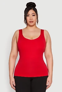 Womens Plus Size Seamless Shelf Bra Tank Top, Red, Size 2X-3X