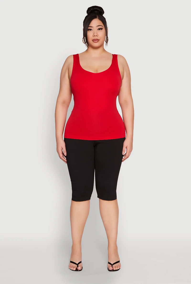 Womens Plus Size Seamless Shelf Bra Tank Top, Red, Size 2X-3X