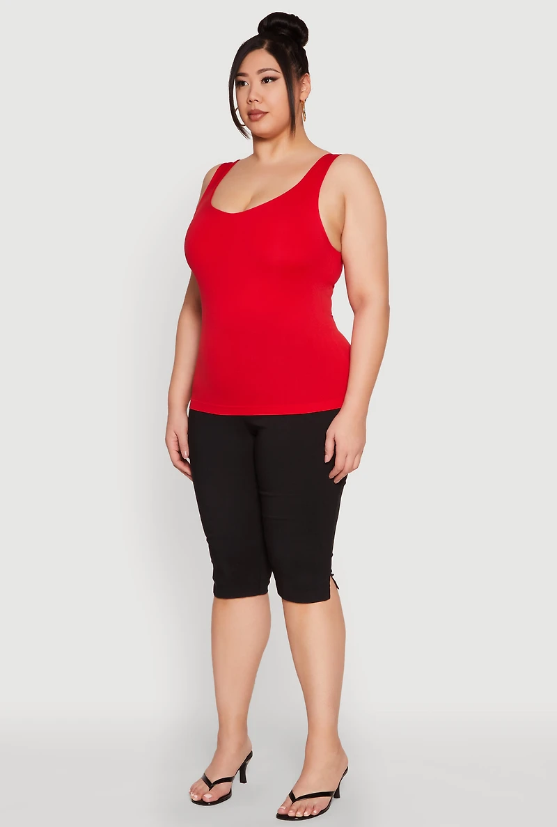 Womens Plus Size Seamless Shelf Bra Tank Top, Red, Size 2X-3X