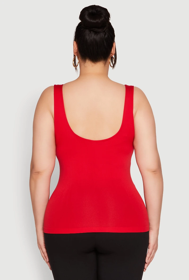Womens Plus Size Seamless Shelf Bra Tank Top, Red, Size 2X-3X