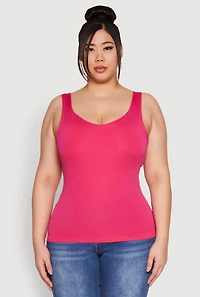 Womens Plus Size Seamless Shelf Bra Tank Top, Pink, Size 2X-3X