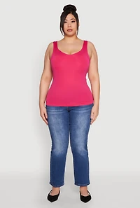 Womens Plus Size Seamless Shelf Bra Tank Top, Pink, Size 2X-3X