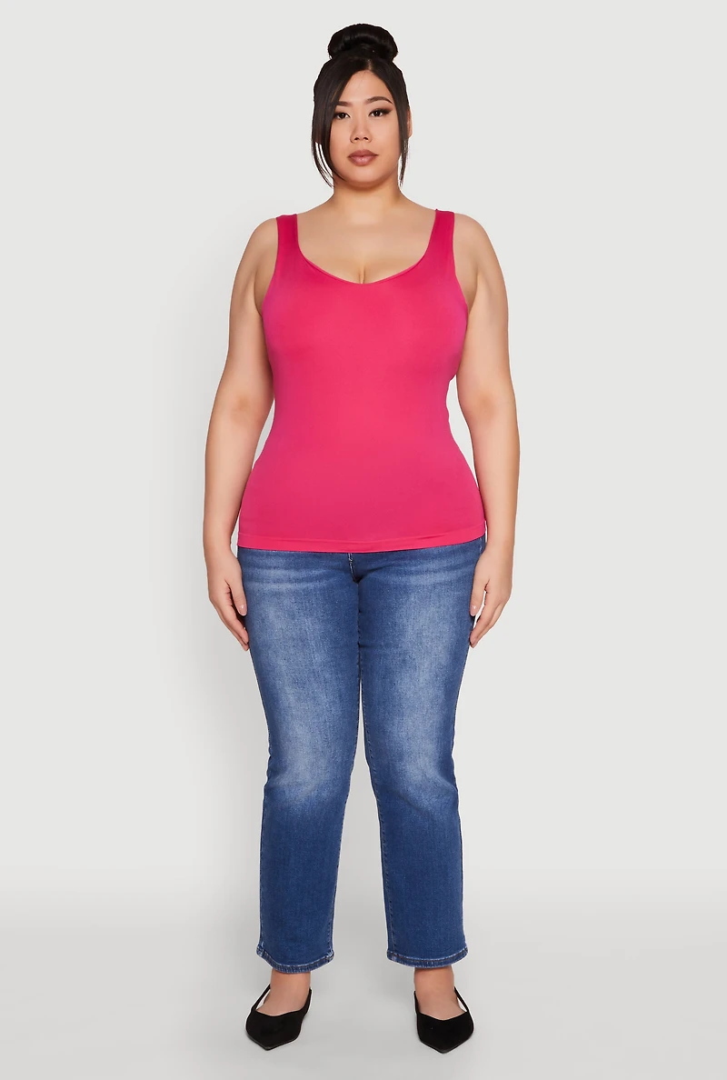 Womens Plus Size Seamless Shelf Bra Tank Top, Pink, Size 2X-3X