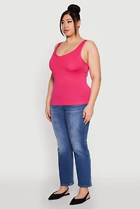 Womens Plus Size Seamless Shelf Bra Tank Top, Pink, Size 2X-3X
