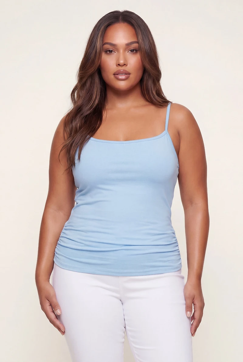 Plus Side Ruched Scoop Neck Cami with Shelf Bra