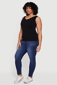 Plus Seamless Ribbed Knit V Neck Top