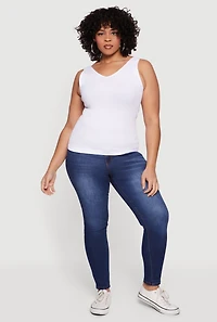 Plus Seamless Ribbed Knit V Neck Top