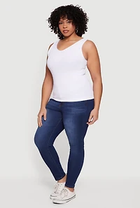 Plus Seamless Ribbed Knit V Neck Top