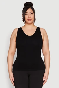 Womens Plus Size Seamless Rib Knit Tank Top, Black, Size 2X-3X