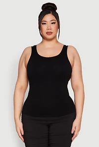 Womens Plus Size Seamless Rib Knit Tank Top, Black, Size 2X-3X