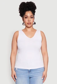 Womens Plus Size Seamless Rib Knit Tank Top, White, Size 1X-2X