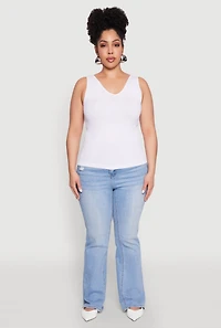 Womens Plus Size Seamless Rib Knit Tank Top, White, Size 1X-2X