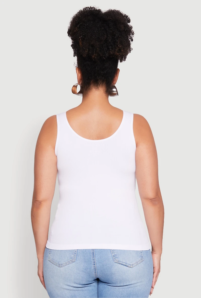 Womens Plus Size Seamless Rib Knit Tank Top, White, Size 2X-3X