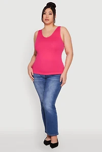 Womens Plus Size Seamless Rib Knit Tank Top, Pink, Size 1X-2X