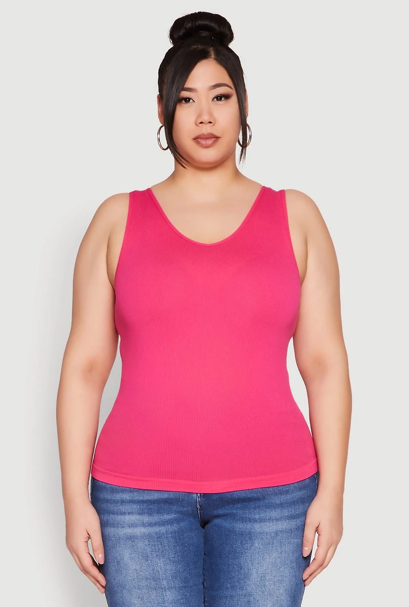 Womens Plus Seamless Rib Knit Tank Top, 2X-3X