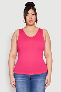 Womens Plus Size Seamless Rib Knit Tank Top, Pink, Size 2X-3X
