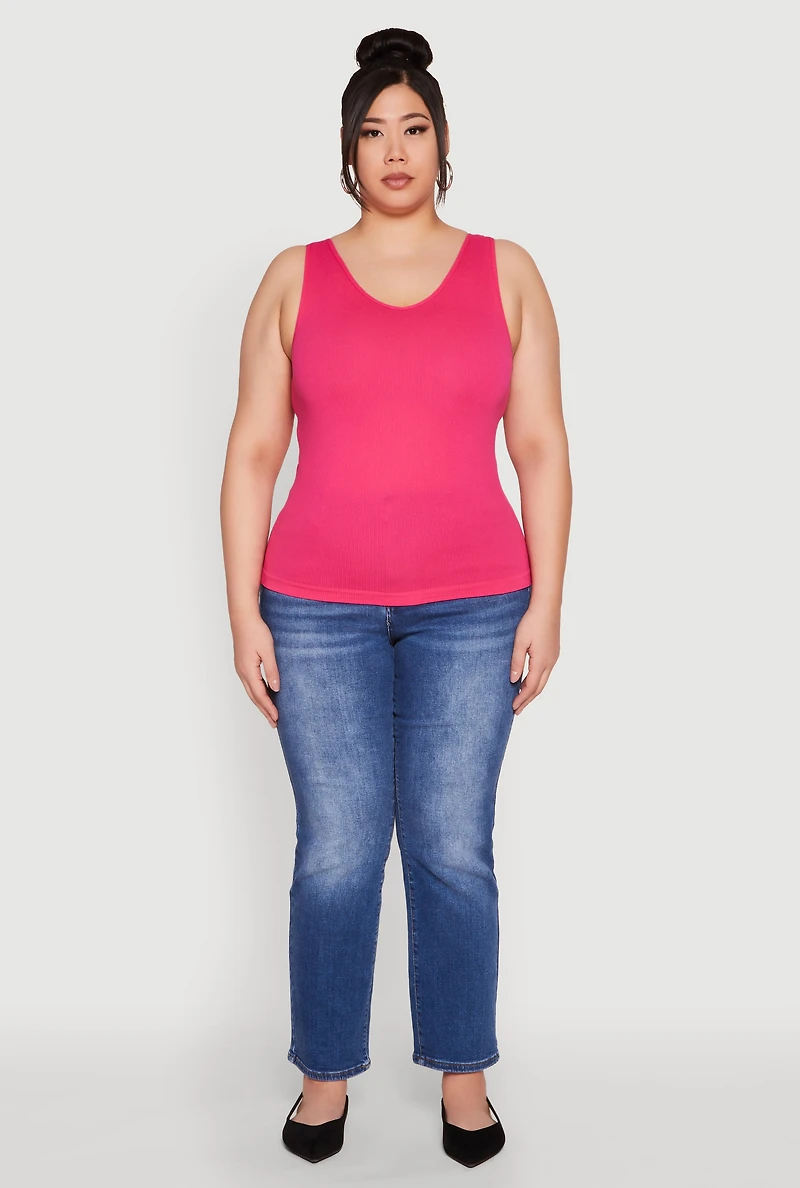 Womens Plus Seamless Rib Knit Tank Top, 2X-3X