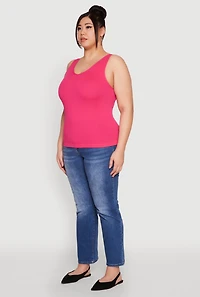 Womens Plus Size Seamless Rib Knit Tank Top, Pink, Size 1X-2X