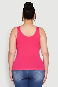 Womens Plus Size Seamless Rib Knit Tank Top, Pink, Size 1X-2X
