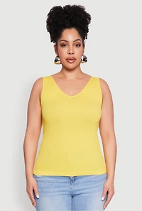 Womens Plus Size Seamless Rib Knit Tank Top, Yellow, Size 1X-2X