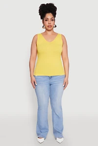 Womens Plus Size Seamless Rib Knit Tank Top, Yellow, Size 1X-2X