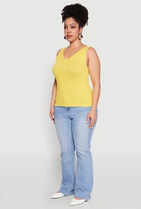 Womens Plus Size Seamless Rib Knit Tank Top, Yellow, Size 1X-2X