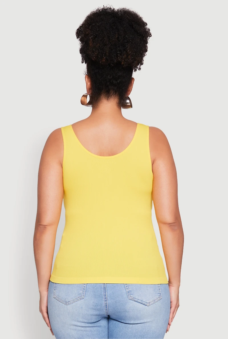 Womens Plus Size Seamless Rib Knit Tank Top, Yellow, Size 1X-2X