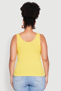 Womens Plus Size Seamless Rib Knit Tank Top, Yellow, Size 1X-2X