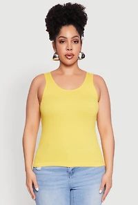 Womens Plus Size Seamless Rib Knit Tank Top, Yellow, Size 1X-2X