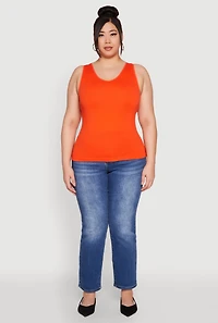 Womens Plus Size Seamless Rib Knit Tank Top, Orange, Size 1X-2X