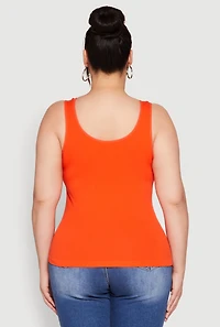 Womens Plus Size Seamless Rib Knit Tank Top, Orange, Size 1X-2X