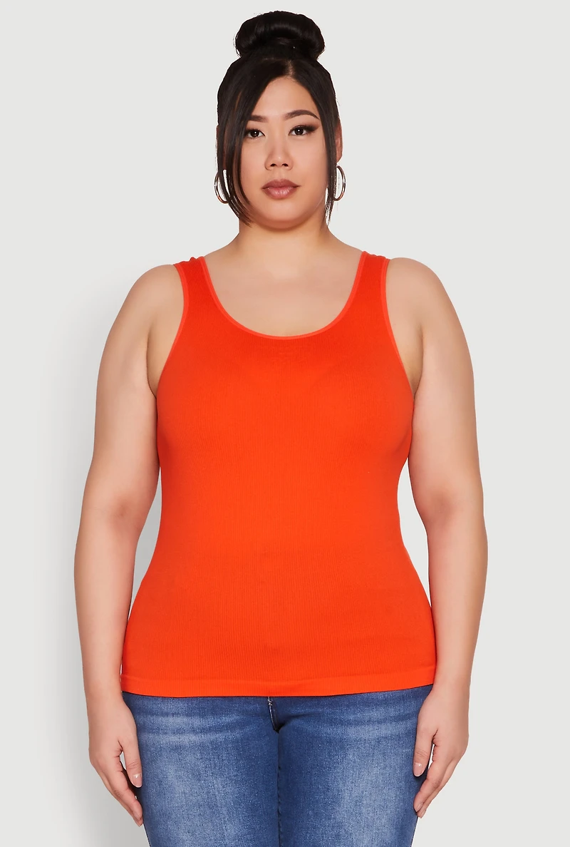 Womens Plus Seamless Rib Knit Tank Top, 1X-2X