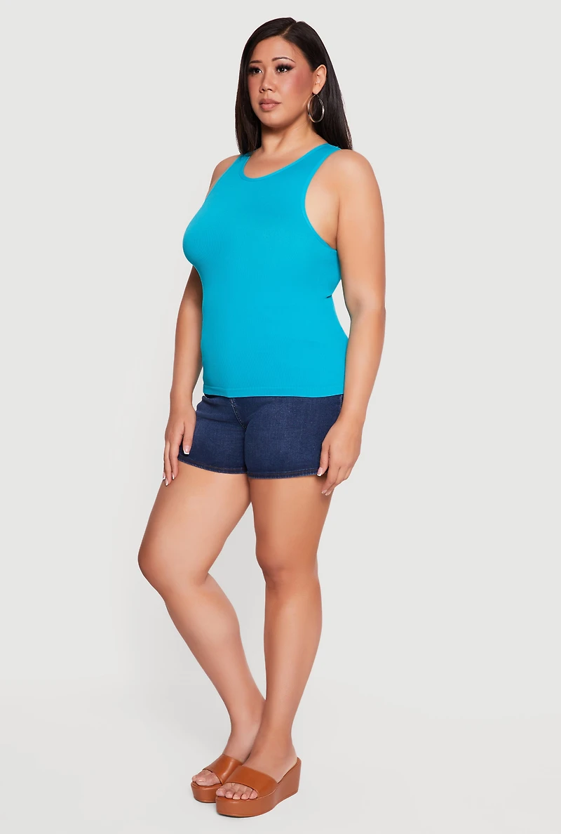 Plus Compression Rib High Neck Tank Top