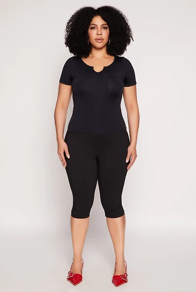 Womens Plus Seamless Notch Neck Tee, 1X-2X