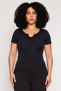 Womens Plus Seamless Notch Neck Tee, 1X-2X