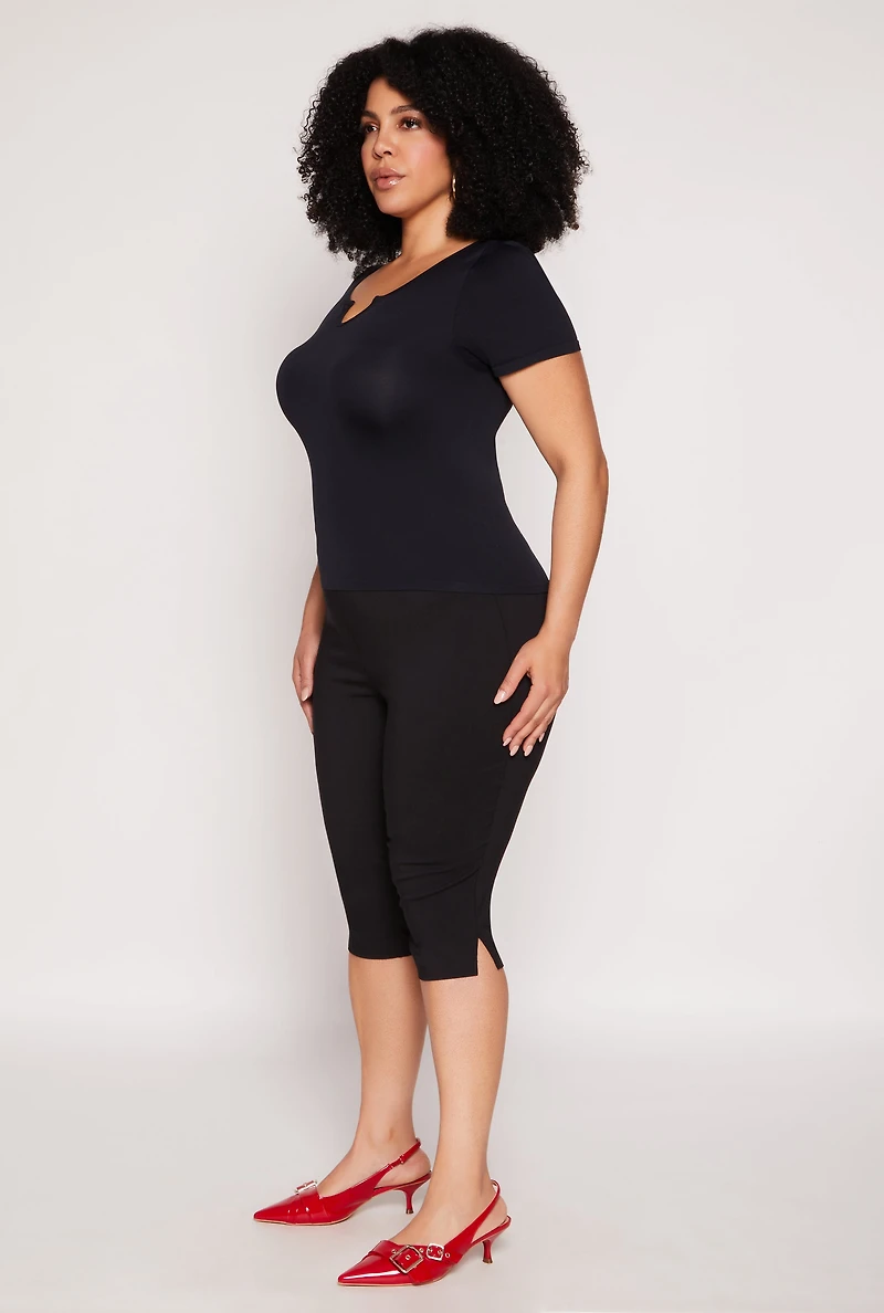 Womens Plus Seamless Notch Neck Tee, 1X-2X