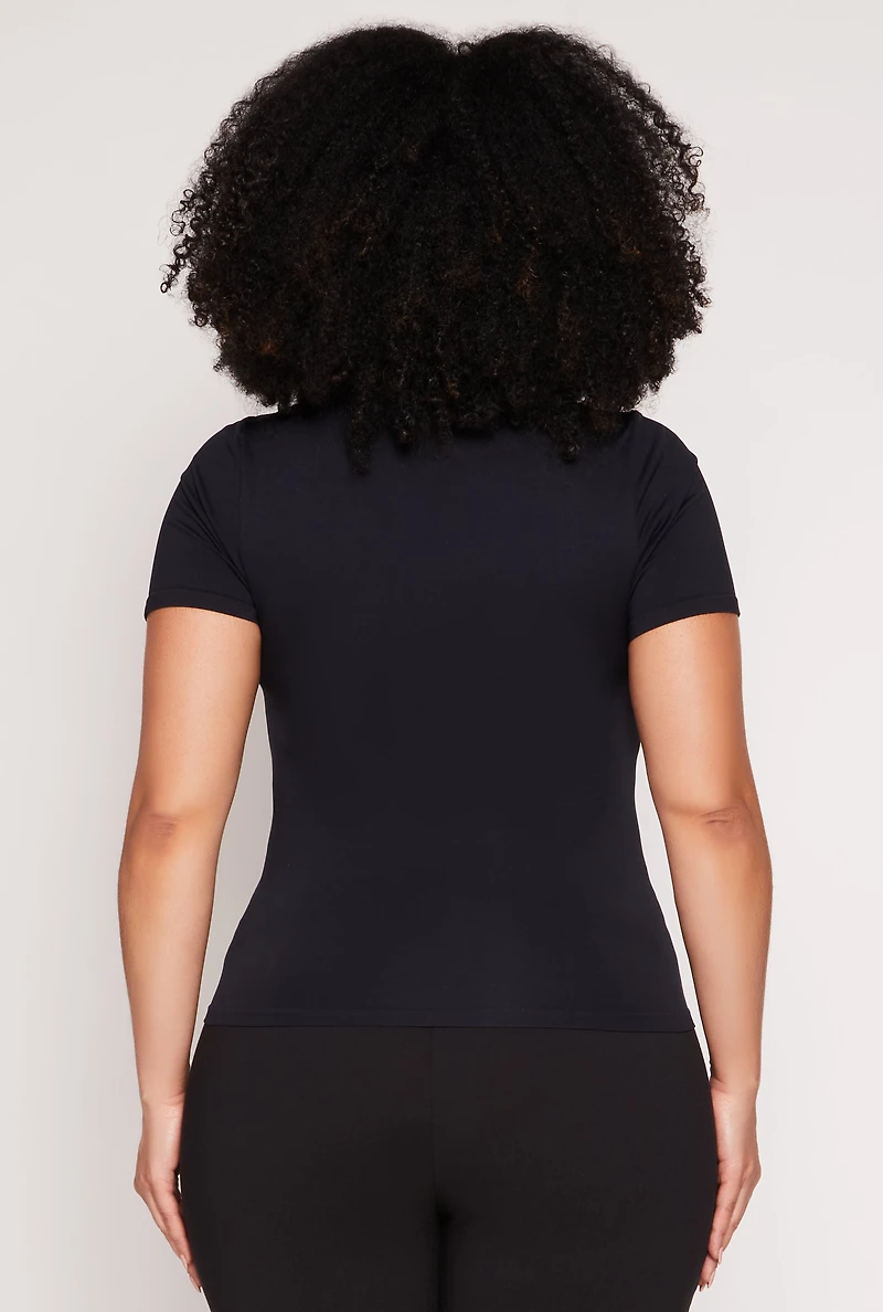 Womens Plus Seamless Notch Neck Tee, 1X-2X