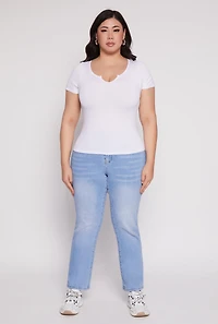 Womens Plus Size Seamless Notch Neck Tee, White, Size 1X-2X