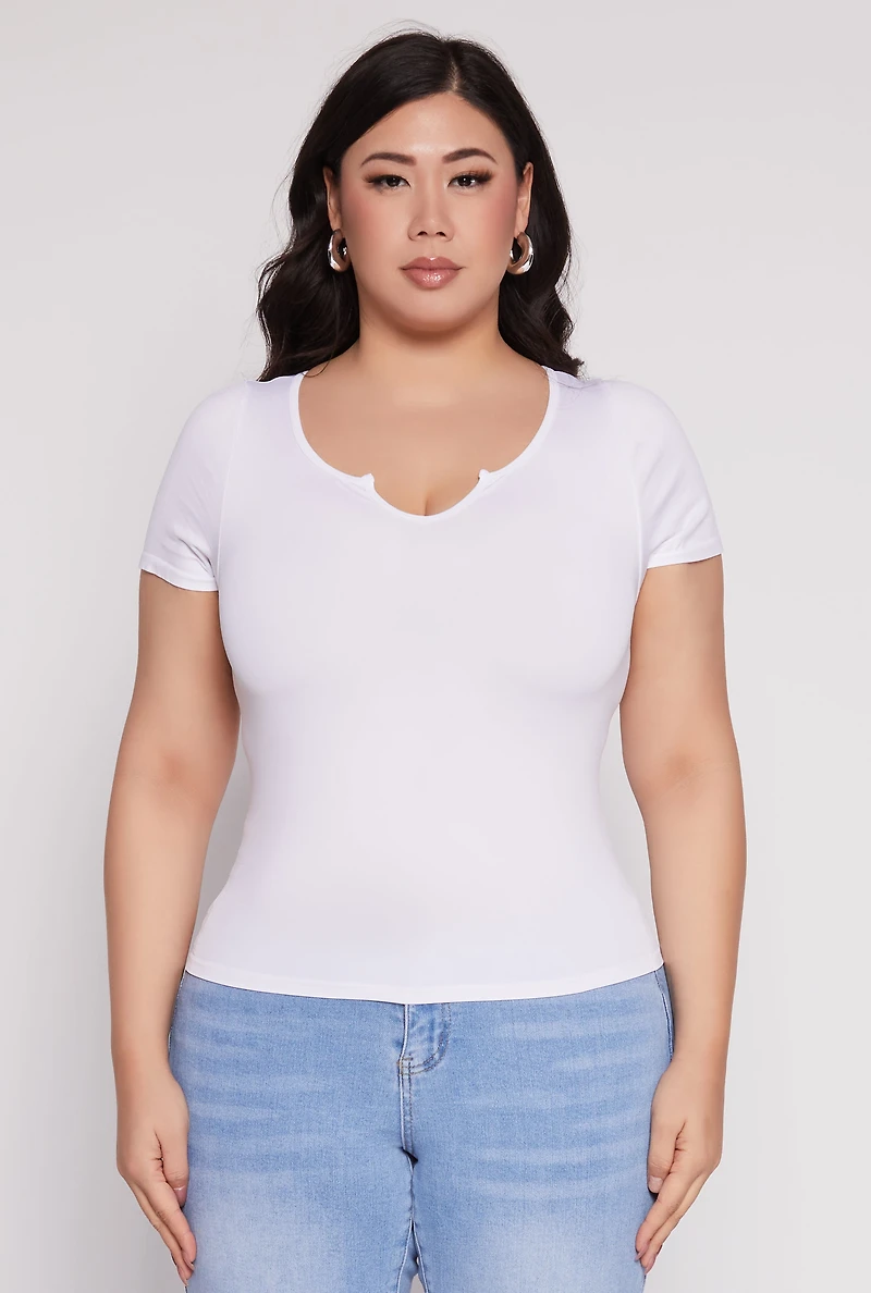 Womens Plus Seamless Notch Neck Tee,