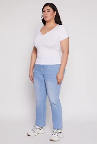 Womens Plus Size Seamless Notch Neck Tee, White, Size 1X-2X