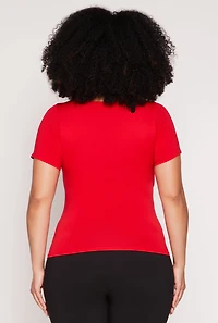 Womens Plus Size Seamless Notch Neck Tee, Red, Size 1X-2X