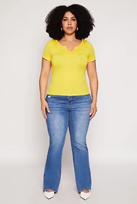Womens Plus Size Seamless Notch Neck Tee, Yellow, Size 1X-2X