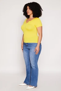 Womens Plus Size Seamless Notch Neck Tee, Yellow, Size 1X-2X
