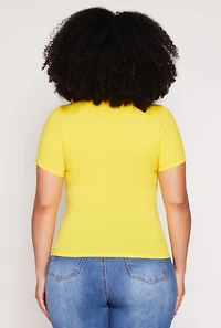Womens Plus Size Seamless Notch Neck Tee, Yellow, Size 2X-3X