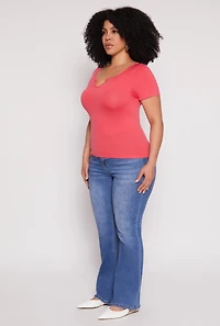 Womens Plus Seamless Notch Neck Tee,