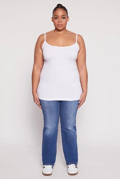 Womens Plus Size Basic Seamless Cami, White, Size 1X