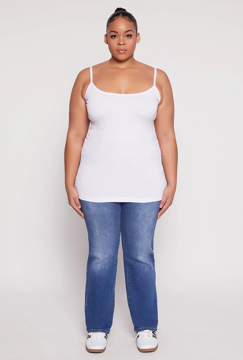 Womens Plus Basic Seamless Cami, White,