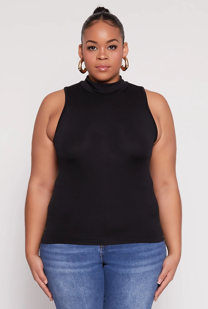Womens Plus Sleeveless Mock Neck Top, 2X-3X