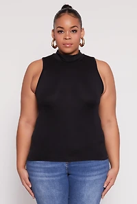 Womens Plus Sleeveless Mock Neck Top, 2X-3X